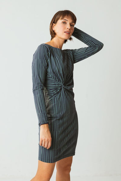 Eba Dress Navy & Green Print