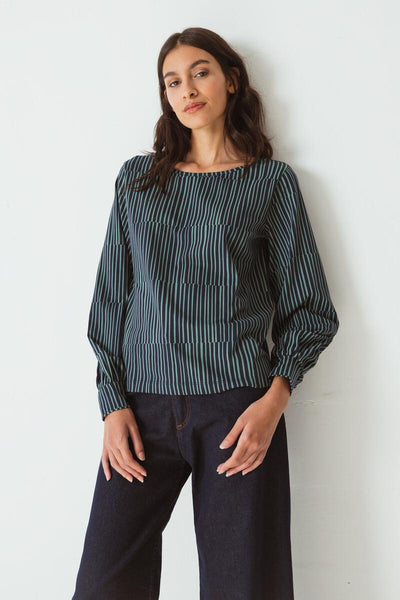 Kattin Top Navy & Green Print