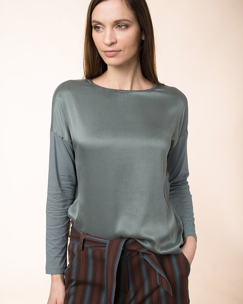 Silk Long Sleeve Top Thyme  **Only One Left**