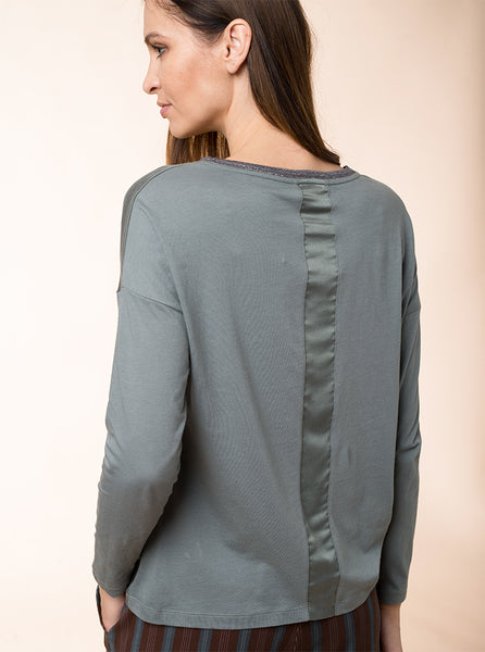 Silk Long Sleeve Top Thyme  **Only One Left**