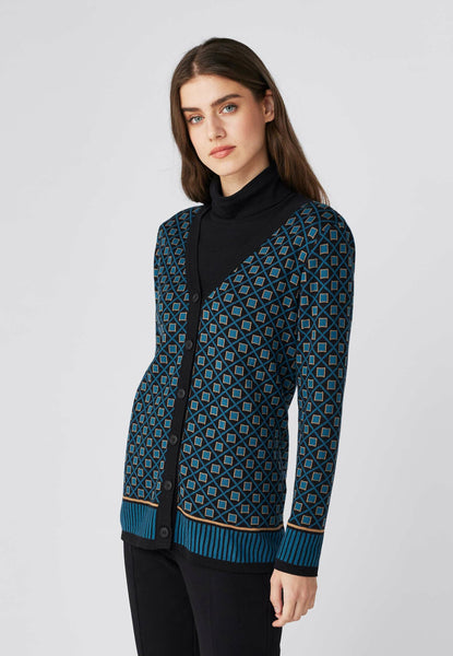 Geo Knit Cardigan Deep Blue