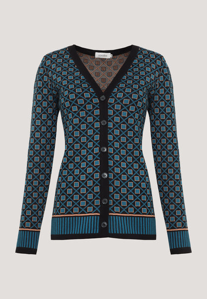 Geo Knit Cardigan Deep Blue