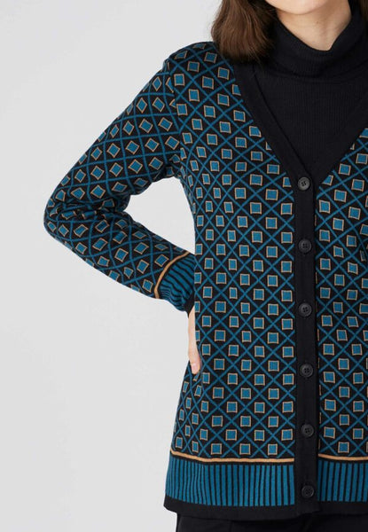 Geo Knit Cardigan Deep Blue