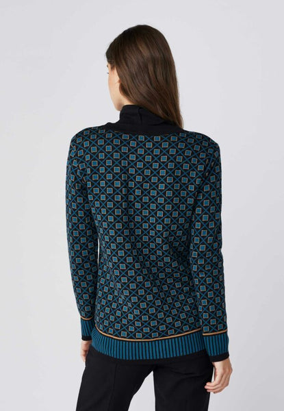 Geo Knit Cardigan Deep Blue