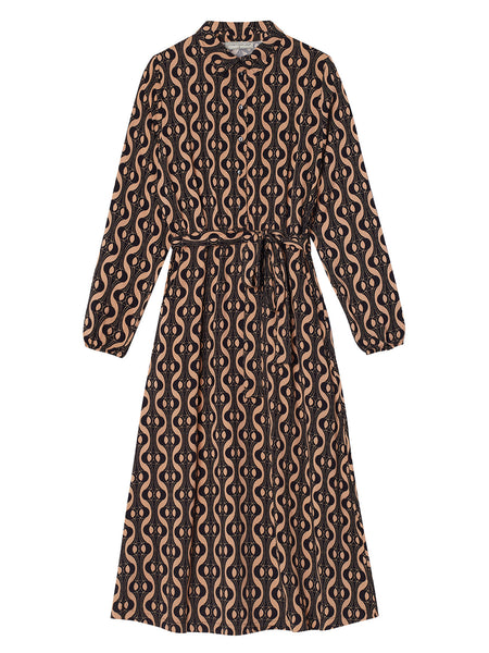 Fantastique Midi Dress Black/Tan Print - **Only 1 Left - Size L**