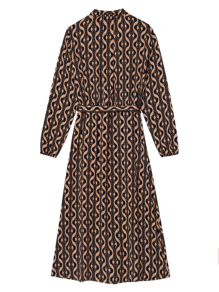 Fantastique Midi Dress Black/Tan Print - **Only 1 Left - Size L**