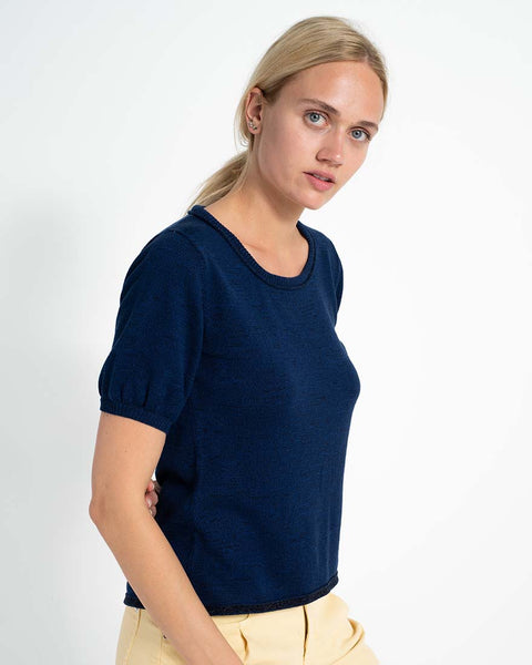Melange Short Sleeve Sweater Denim