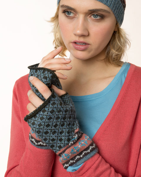 Fair Isle Fingerless Gloves Jaspis Blue