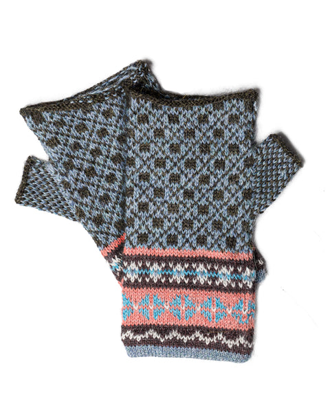Fair Isle Fingerless Gloves Jaspis Blue