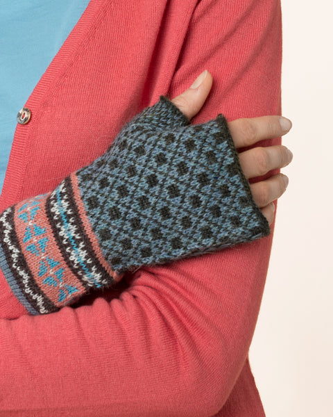 Fair Isle Fingerless Gloves Jaspis Blue
