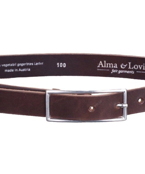 Vegetable Tanned Leather Belt Brown with Silver Buckle