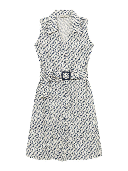 Sleeveless Poplin Dress Blue Print  **Clearance Final Sale  - Only 1 left in XS**