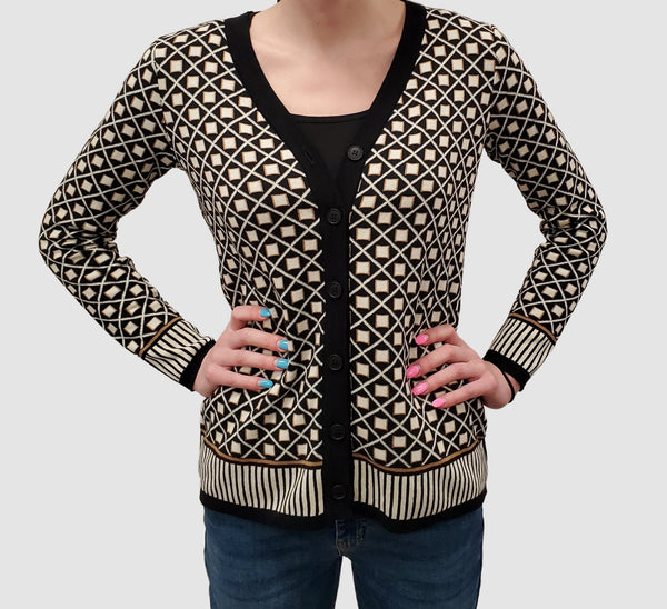 Geo Knit Cardigan Deep Blue