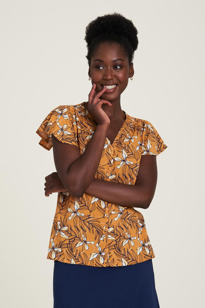 Flutter Sleeve Blouse Tropical Print