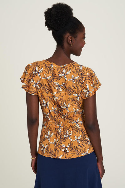 Flutter Sleeve Blouse Tropical Print