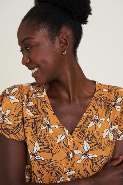 Flutter Sleeve Blouse Tropical Print