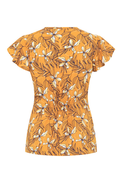 Flutter Sleeve Blouse Tropical Print