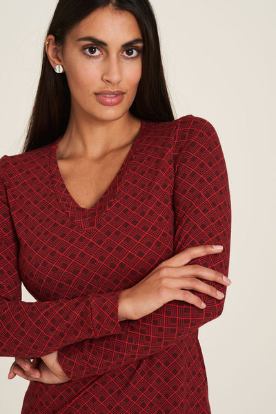 V-Neck Jersey Dress Geometric Red