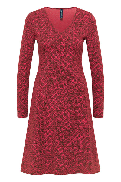 V-Neck Jersey Dress Geometric Red