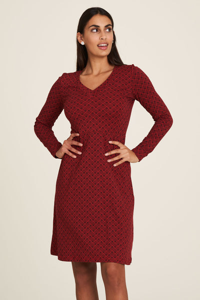 V-Neck Jersey Dress Geometric Red