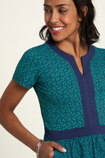 Organic Jersey Dress Green Print  **Clearance Final Sale - Only 1 Left in XS**