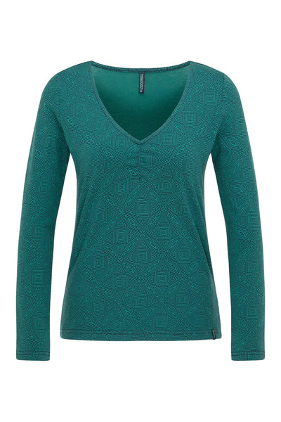 Long Sleeve V-Neck Top Kaleidoscope Green  **Only One Left**