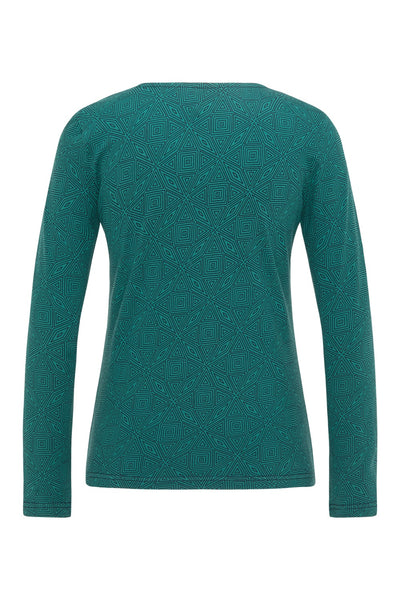 Long Sleeve V-Neck Top Kaleidoscope Green  **Only One Left**