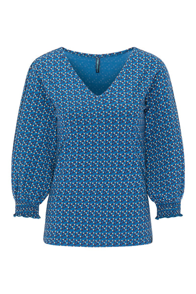 3/4 Sleeve V-Neck Top Blue Print  **Clearance Final Sale - Available in Size XS & XL**