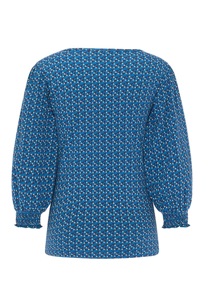 3/4 Sleeve V-Neck Top Blue Print  **Clearance Final Sale - Available in Size XS & XL**