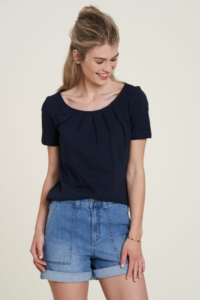 Slub Cotton Pleated Top Navy