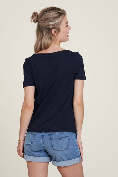 Slub Cotton Pleated Top Navy