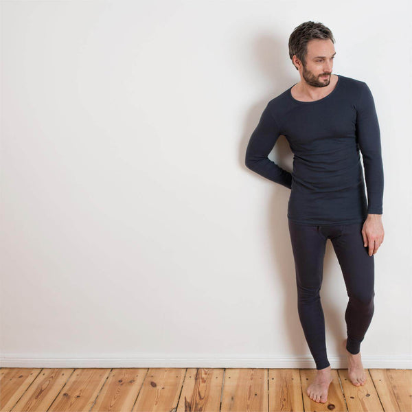 LC Mens Organic Cotton Long Undewear Pant Graphite Navy