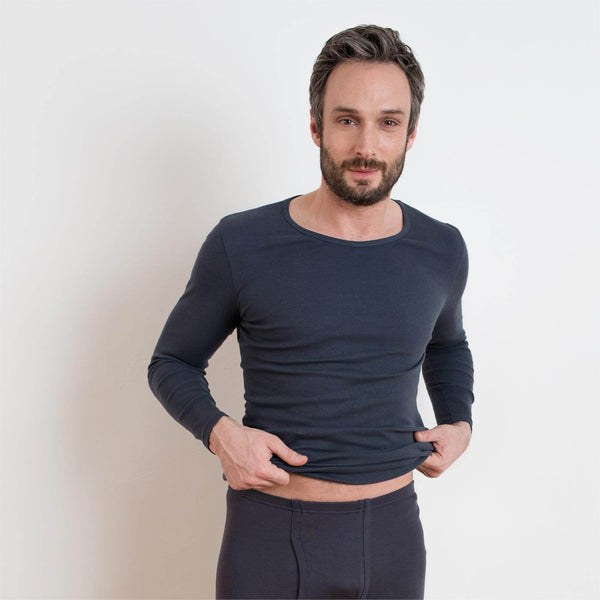 LC Mens Organic Cotton Long Undewear Shirt Graphite Navy