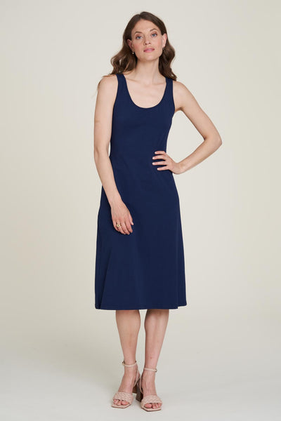 Scoop Neck Back Detail Midi Dress Navy
