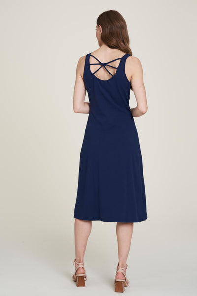 Scoop Neck Back Detail Midi Dress Navy