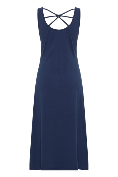 Scoop Neck Back Detail Midi Dress Navy