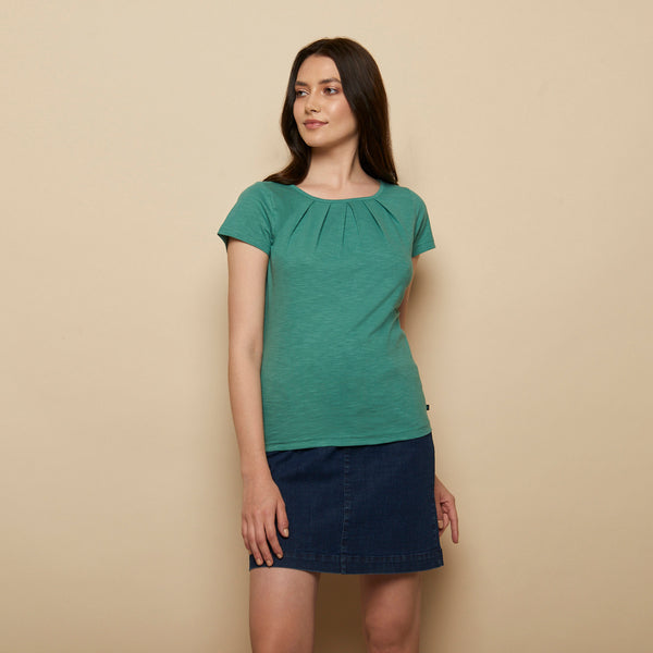 Slub Cotton Pleated Top Green