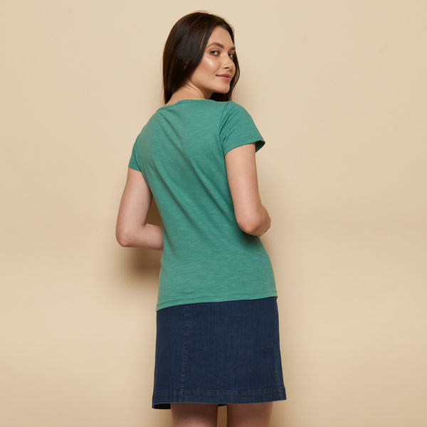 Slub Cotton Pleated Top Green