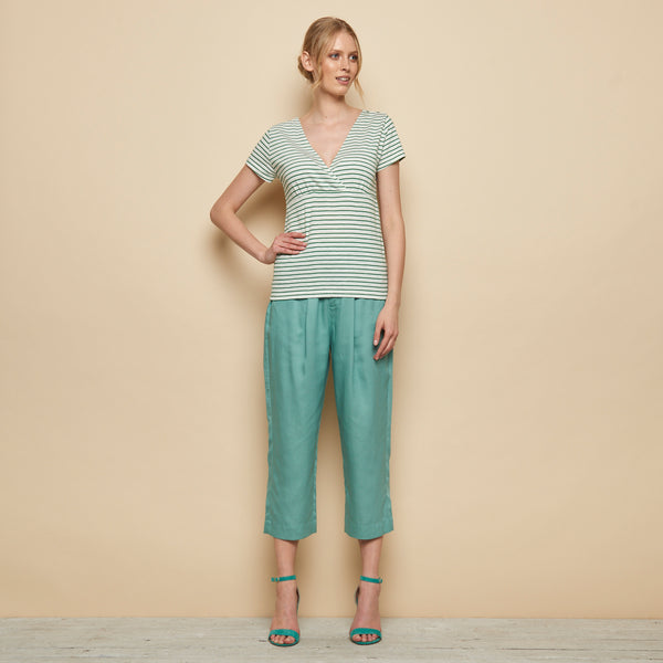 Aluna Organic Slub Top Green Stripes  **Clearance Final Sale**