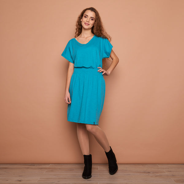V-Neck Jersey Dress Sea Blue