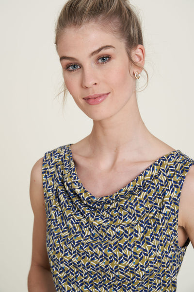 Sleeveless Cascade Jersey Top Bamboo Print
