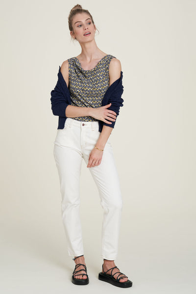 Sleeveless Cascade Jersey Top Bamboo Print