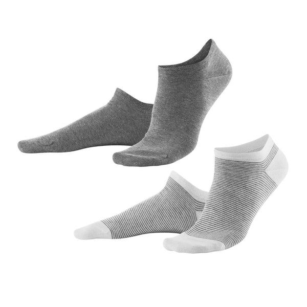 Living Crafts Ankle Socks 2-Pack /Solid Grey & Grey Stripe