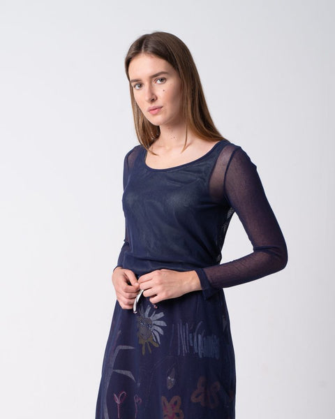 Tulle Shirt Long Sleeve Navy