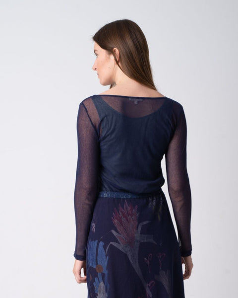 Tulle Shirt Long Sleeve Navy