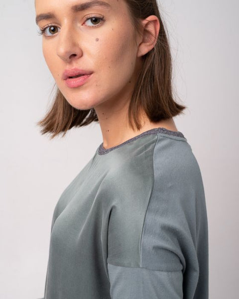 Silk Long Sleeve Top Thyme  **Only One Left**
