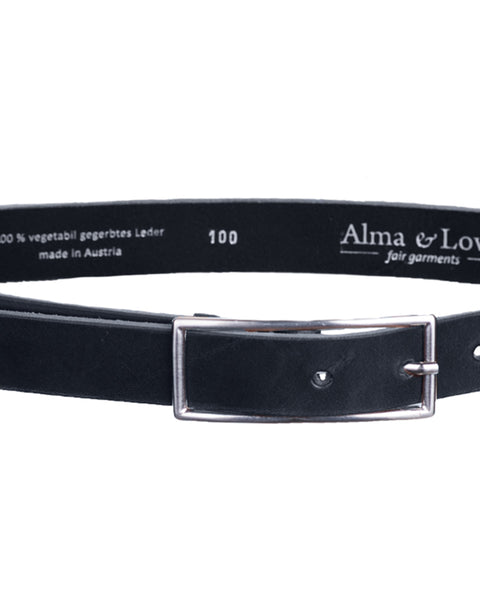 Vegetable Tanned Leather Belt Black with Silver Buckle