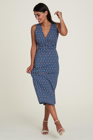 V-Neck Maxi Dress Blue Print
