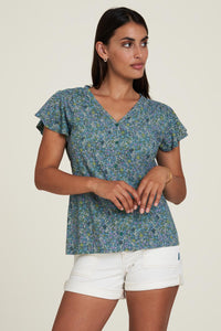 Flutter Sleeve Blouse Iris Print
