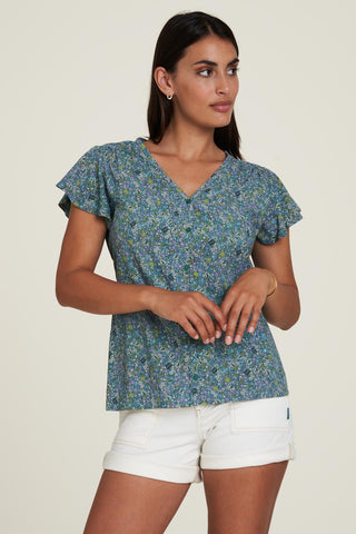 Flutter Sleeve Blouse Iris Print